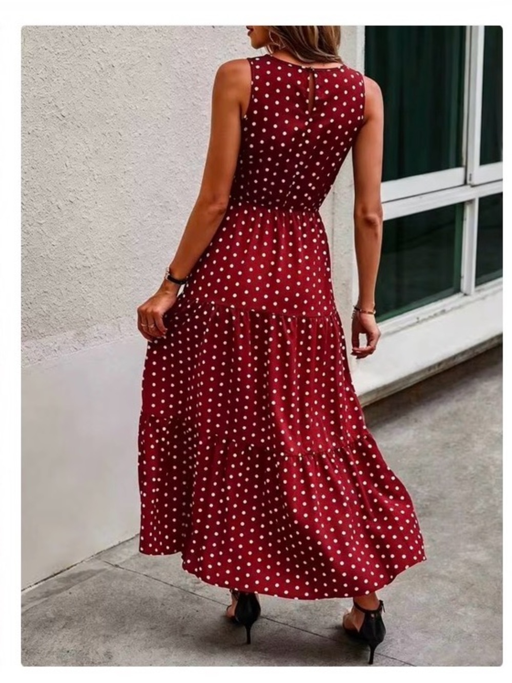 SHEIN Red Polka Dot Asymmetrical Tiered Maxi Dress